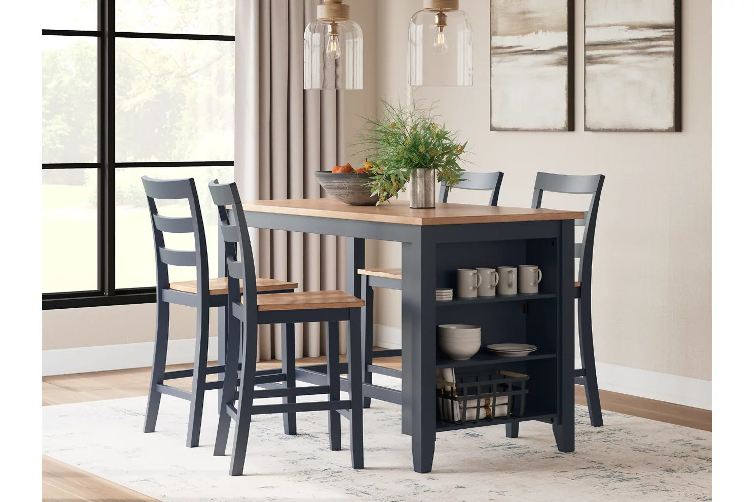 Gesthaven Counter Height Dining Room Set In Natural and Blue by Ashley