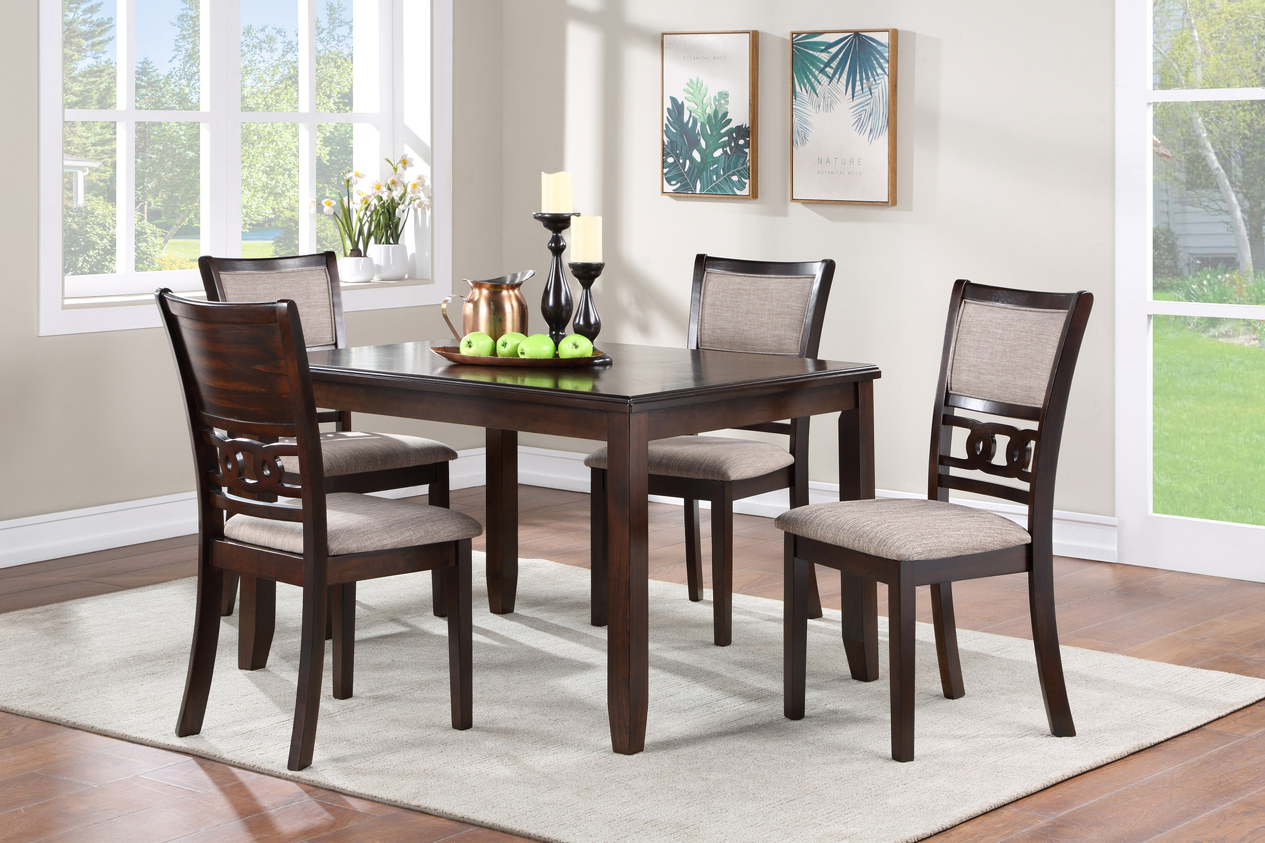 Gia 5 Piece 48 Inch Rectangle Dining Table and 4 Chairs In Cherry by ...
