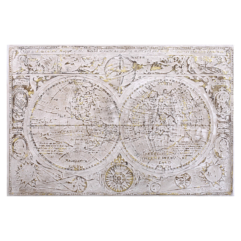 Picture Idea: Giided Vintage World Map Embellished Canvas Wall Art In Multi