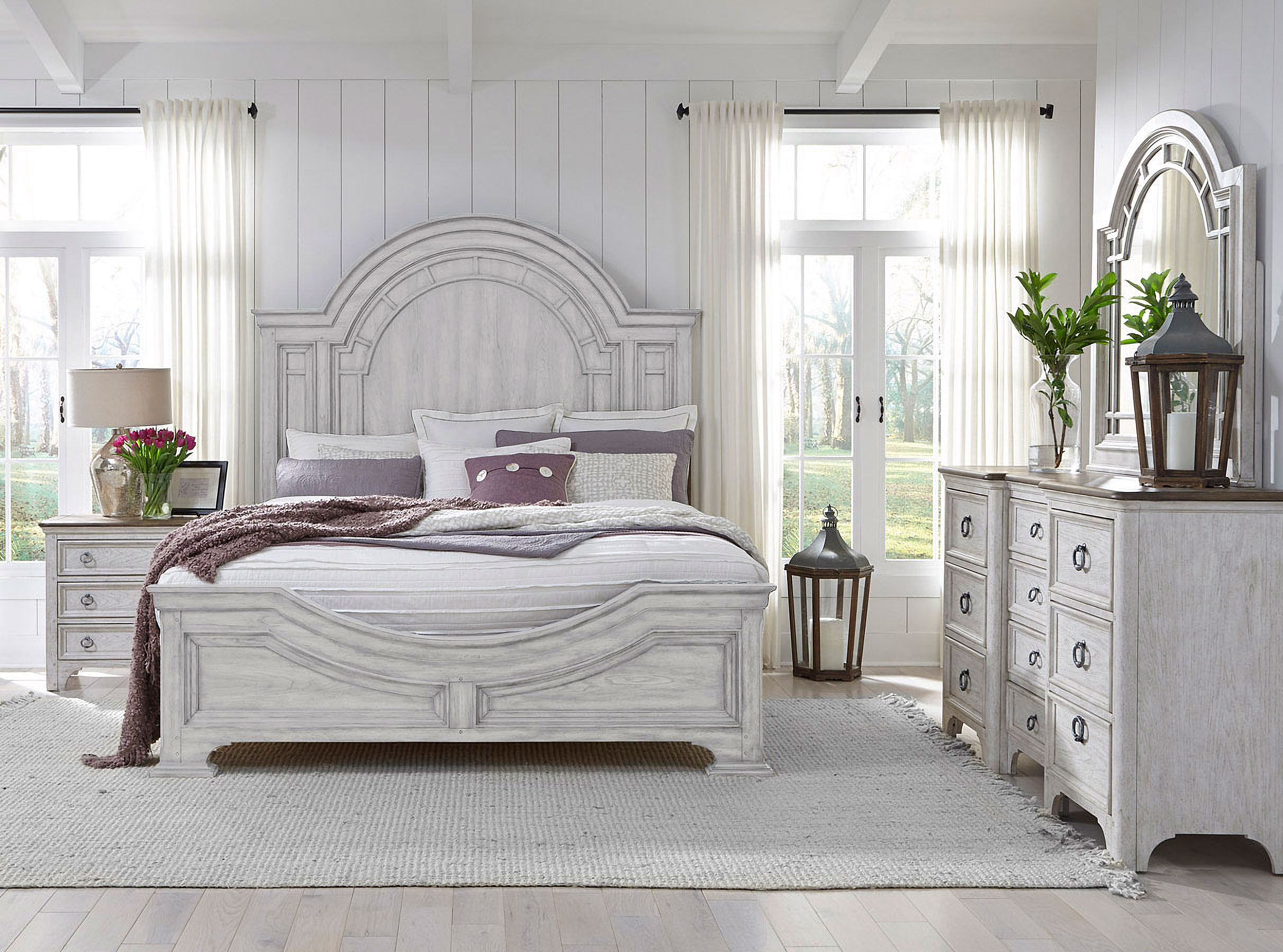 glendale estates panel bedroom set (distressed white)