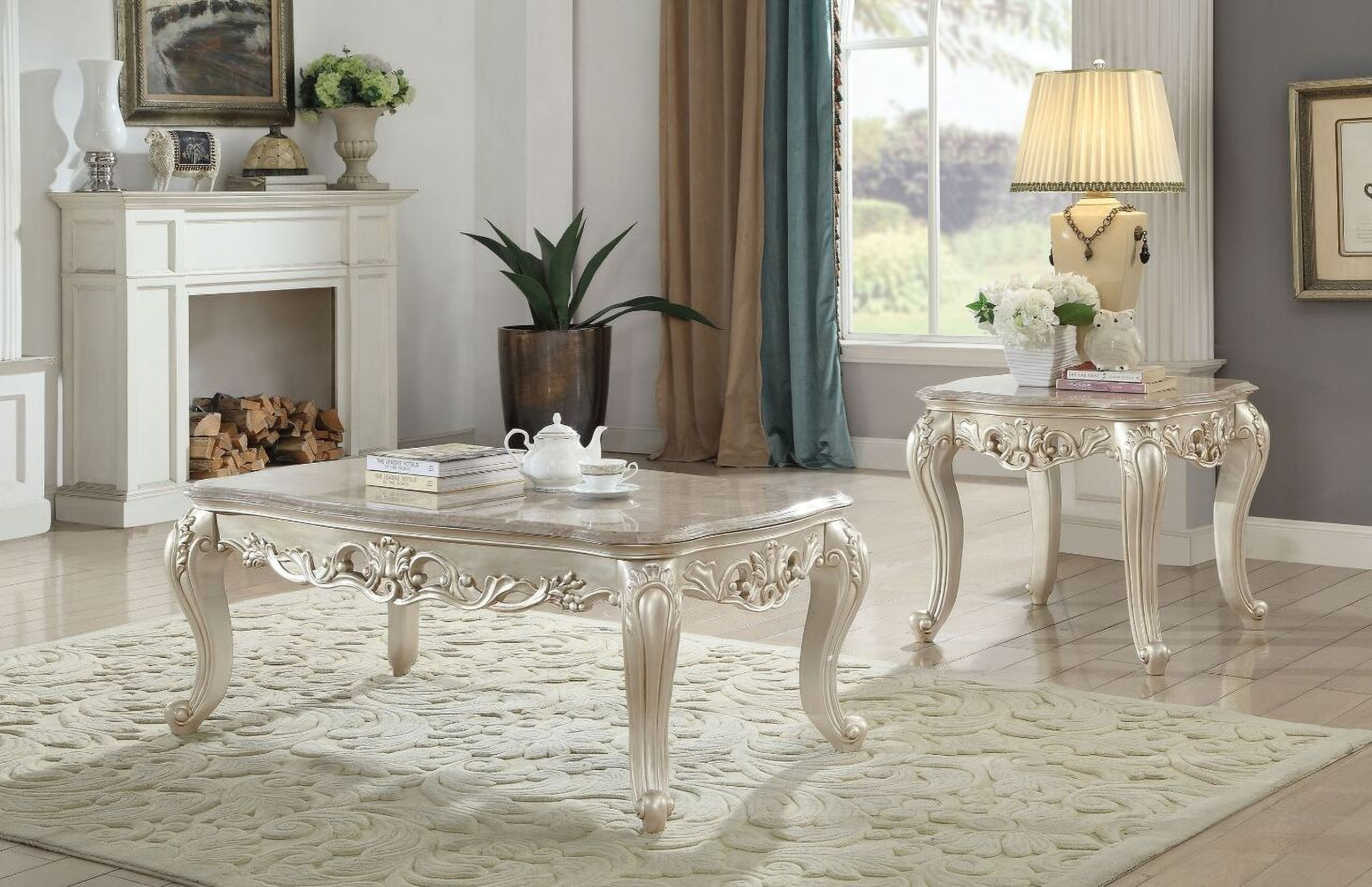 Gorsedd Coffee Table In Marble Top and Golden Ivory by ACME