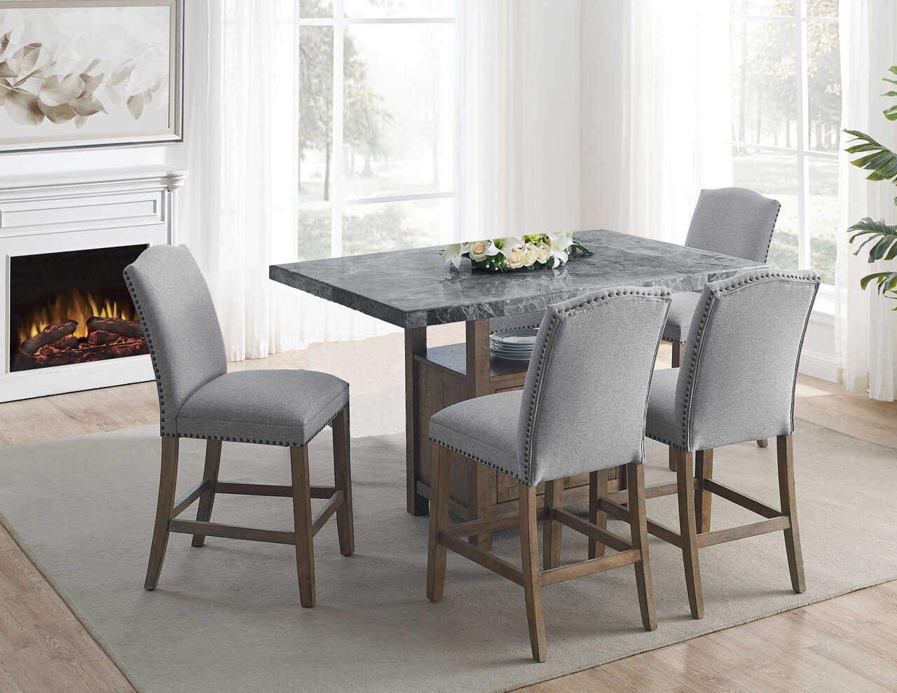 Grayson Gray Marble Counter 5 Piece Dining Set by Steve Silver