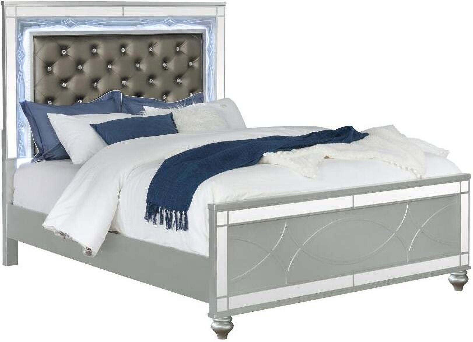 Gunnison Eastern King Panel Bed with LED Lighting Silver Metallic