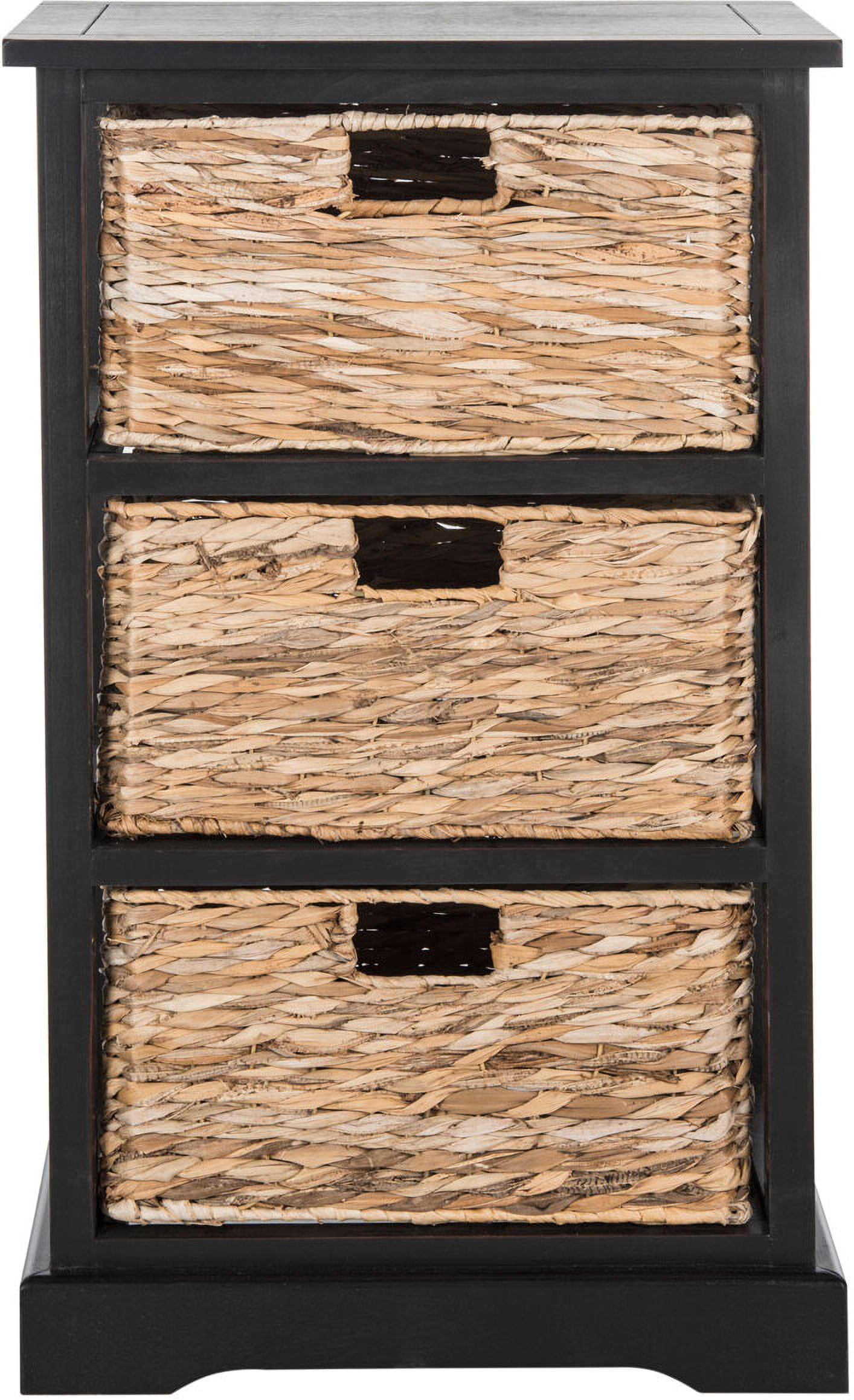 Halle Distressed Black 3 Wicker Basket Storage Side Table by Safavieh 1StopBedrooms