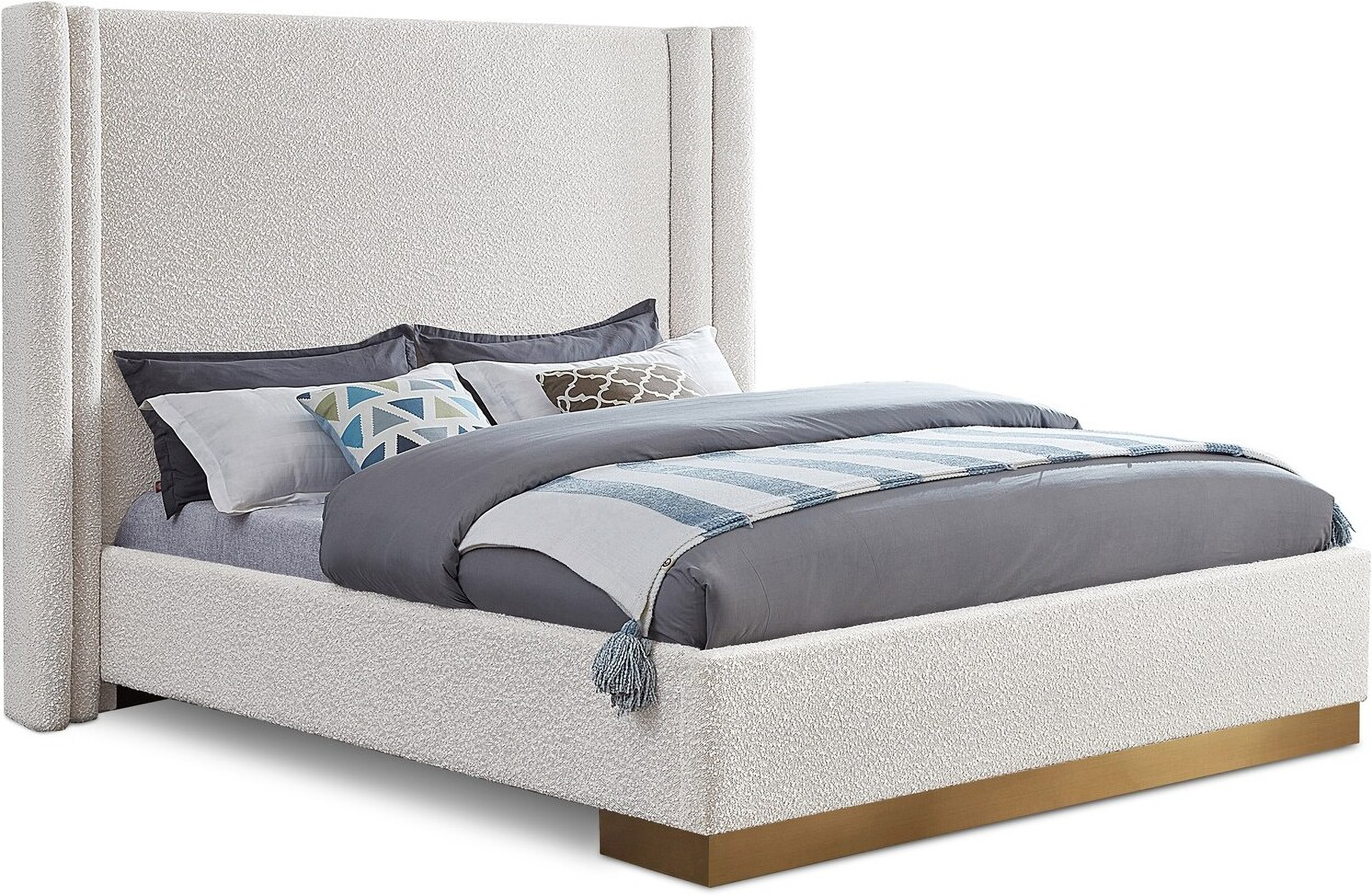 Halton Boucle Fabric Queen Bed In Cream by Meridian 1StopBedrooms