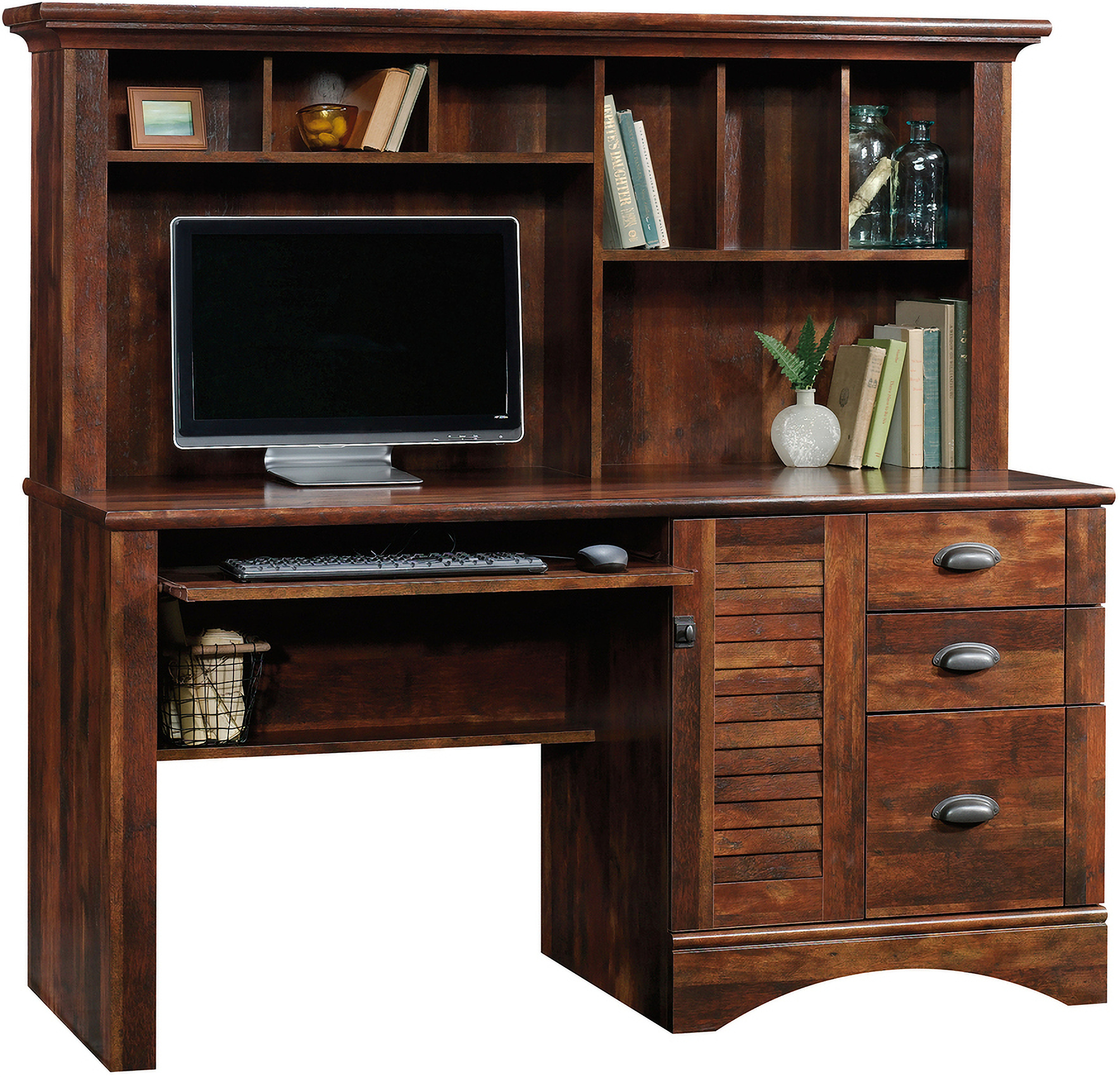Harbor View Computer Desk With Hutch In Curado Cherry by Sauder 1StopBedrooms