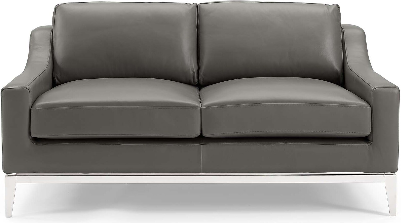 Harness Gray 64 Inch Stainless Steel Base Leather Loveseat | 1StopBedrooms