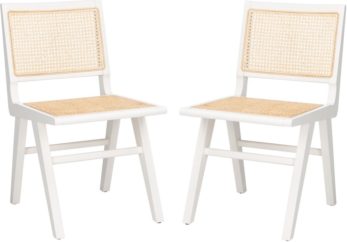 Hattie French Cane Dining Chair (Set of 2) - White/Natural - Safavieh