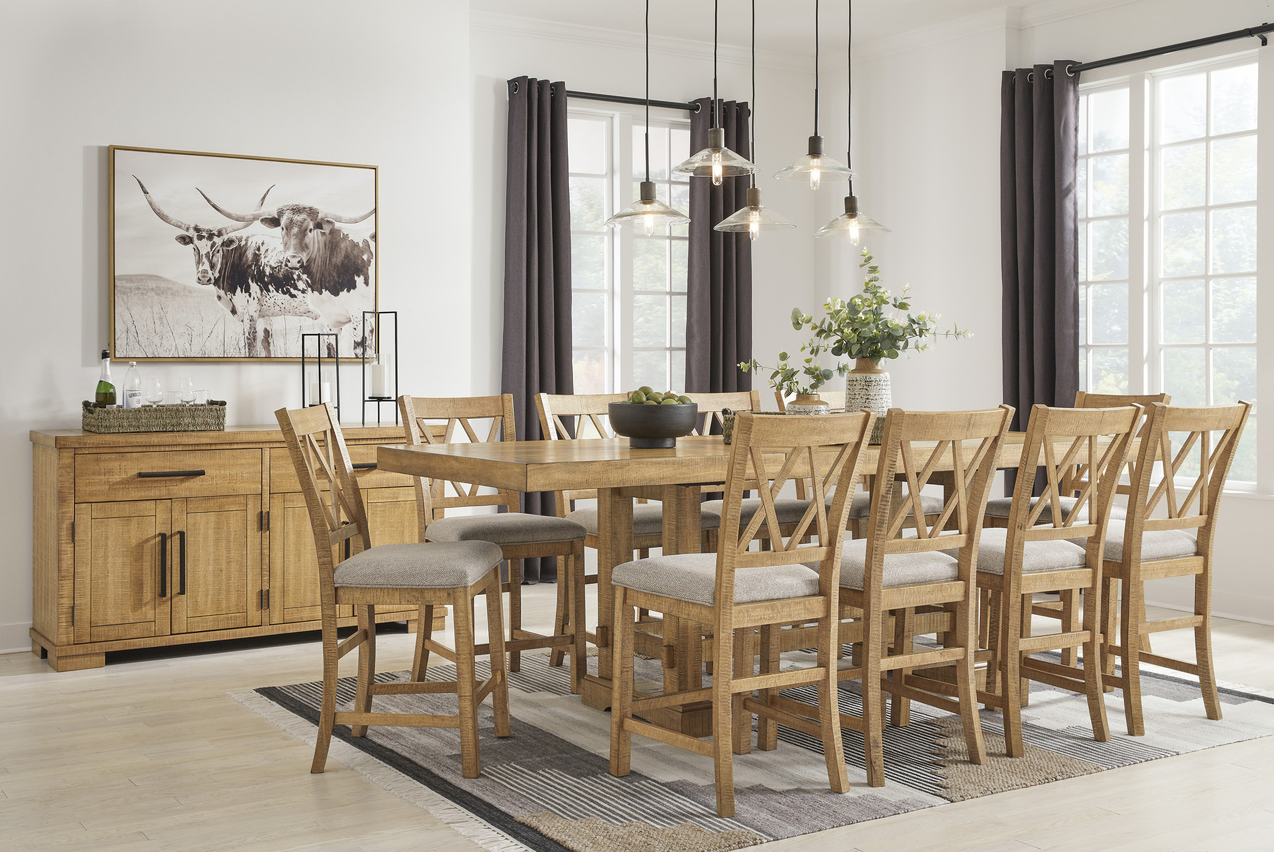 Havonplane Distressed Light Brown Pine Extendable Counter Height Dining 