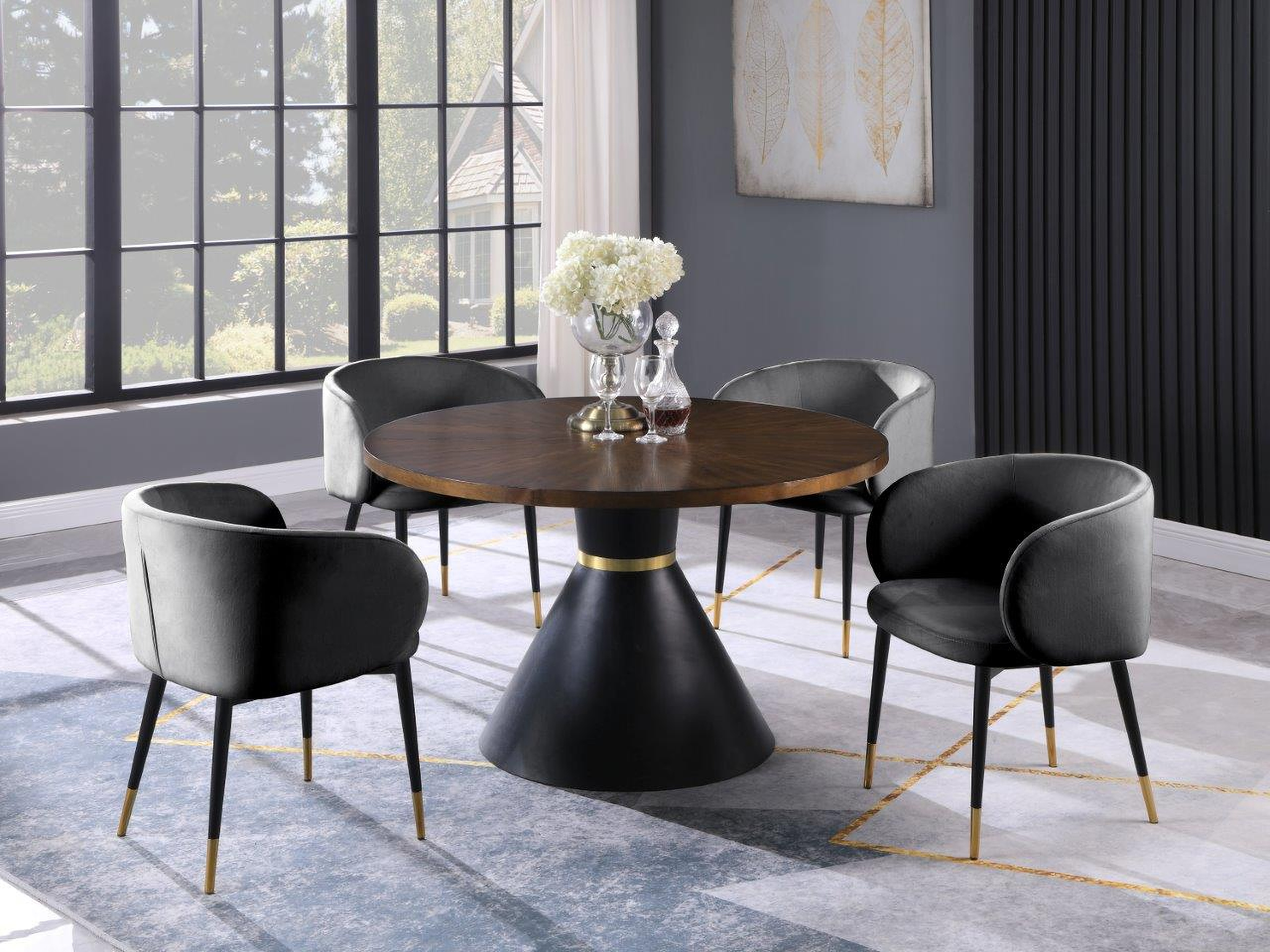 Hemingway 5 Piece Round Dinette Set In Gray Velvet