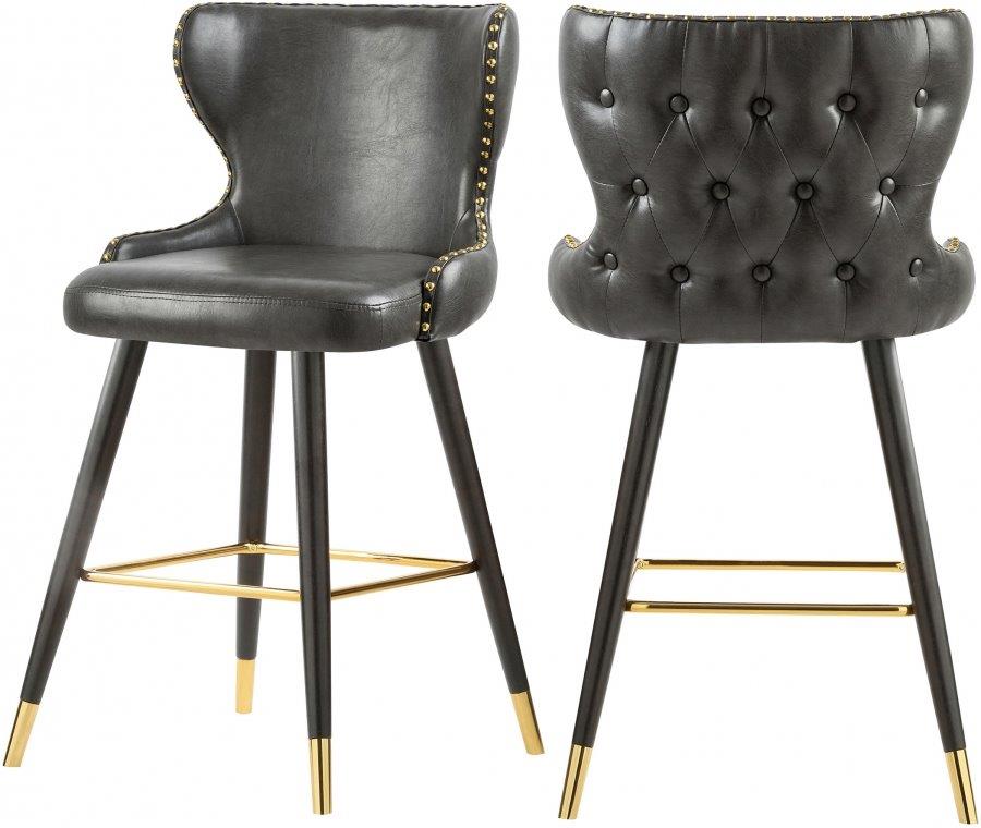 Hendrix Grey Faux Leather Counter Bar, Black And Gold Leather Counter Stools