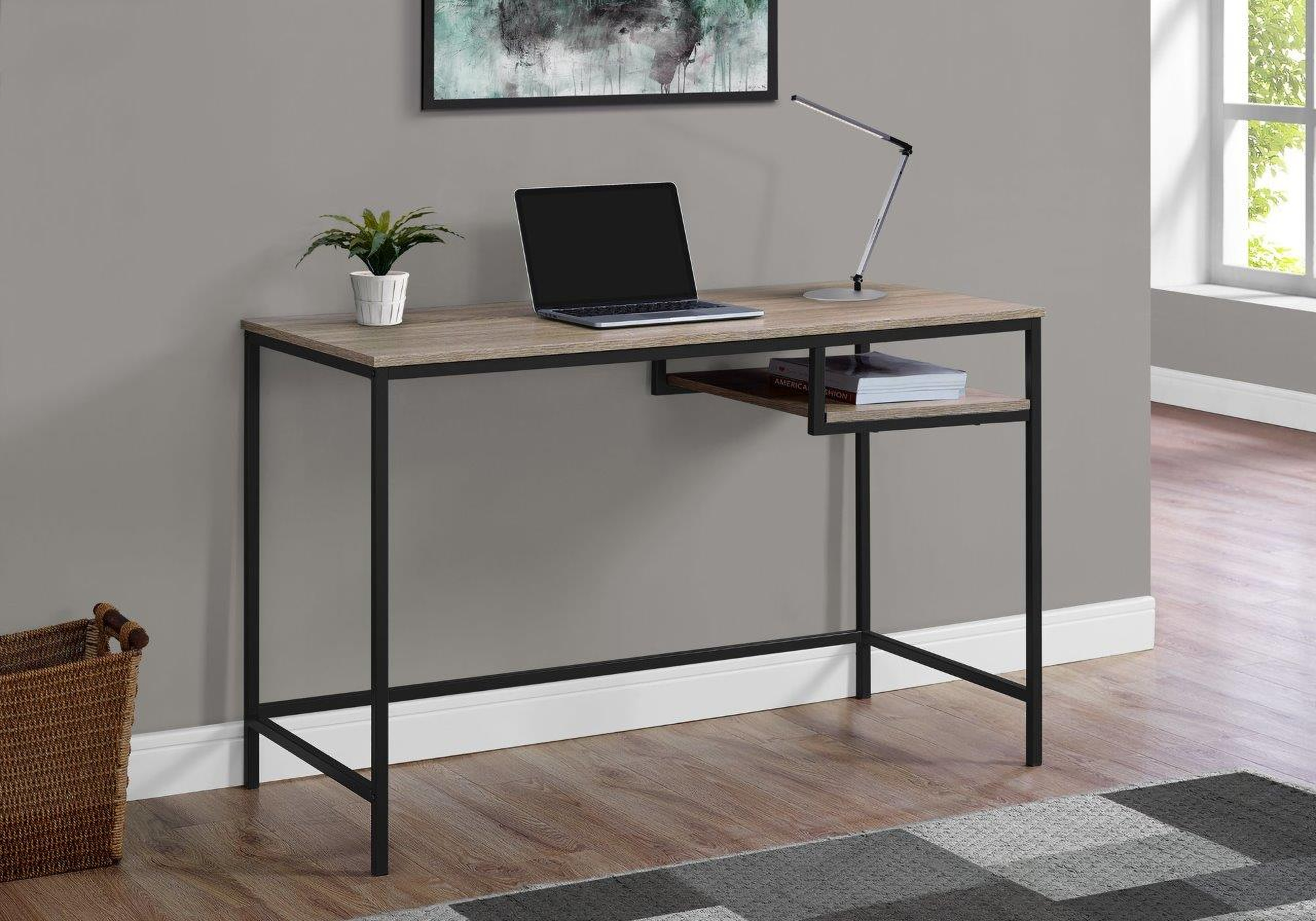 Monarch Specialties Home Office Writing Table 60 Inch Long Compact Computer  Desk, Dark Wood Finish with Black Metal Frame