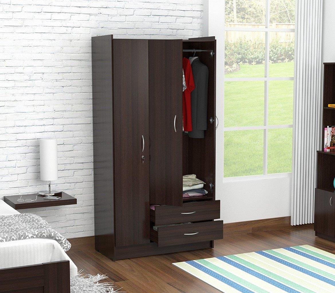 Homeroots Espresso Melamine And Engineered Wood Wardrobe With 3 Doors