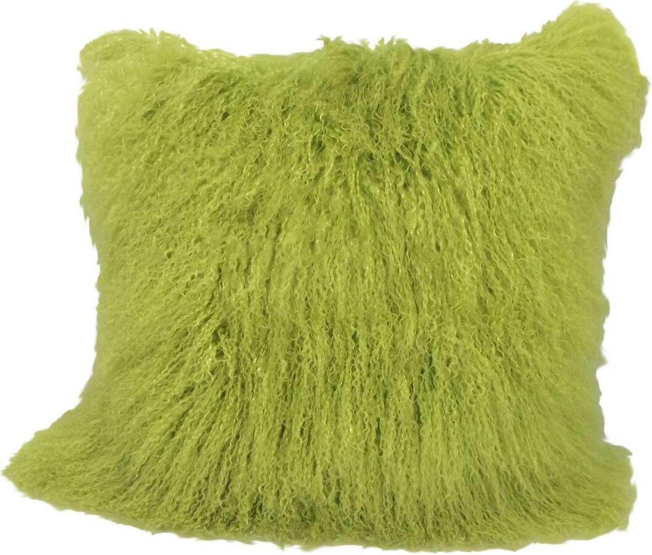 Homeroots Lime Green Genuine Tibetan Lamb Fur Pillow With