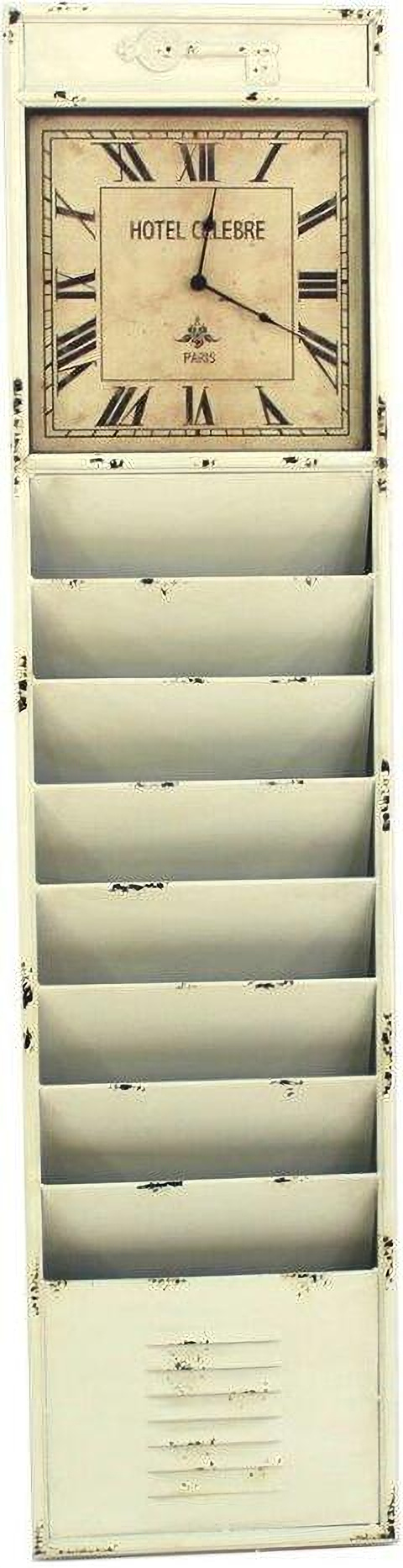 Homeroots White Vintage Newspaper And Magazine Rack With Clock