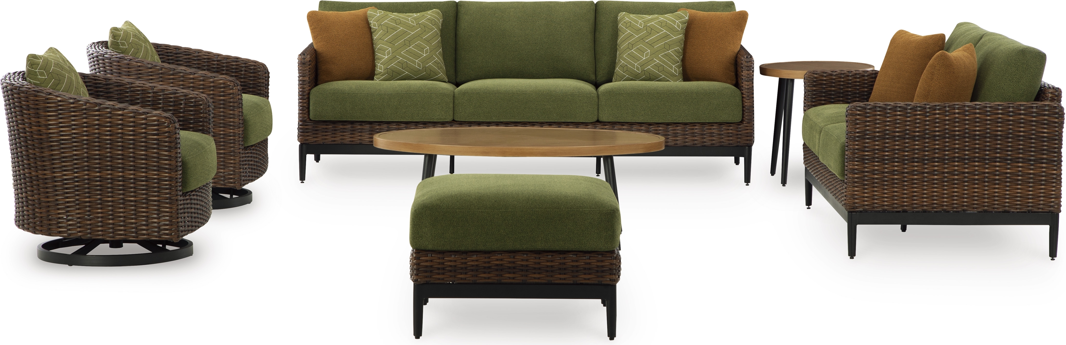 Horizon Hall Outdoor Conversation Sets In Brown and Green by Ashley