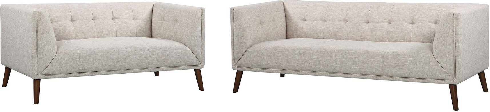 Hudson MidCentury Beige Linen Button Tufted Sofa 1StopBedrooms