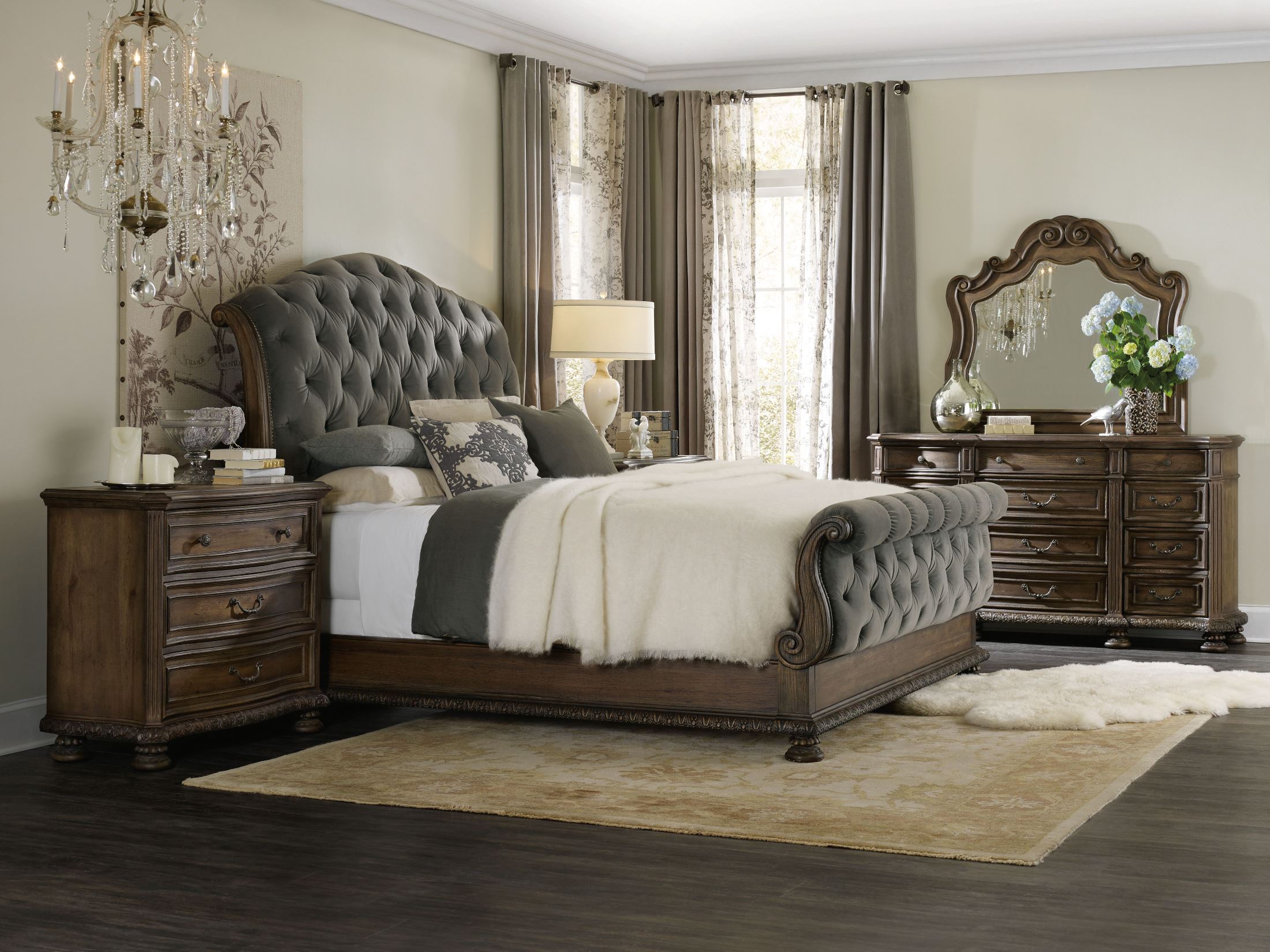 Rhapsody Gray Tufted Upholstered Sleigh Bedroom Set