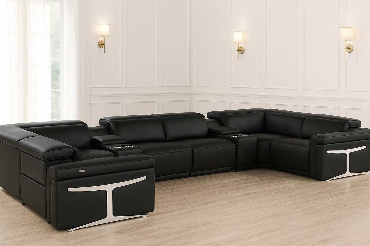 Italian Leather Power Reclining U Shaped Eight Piece Sectional with ...
