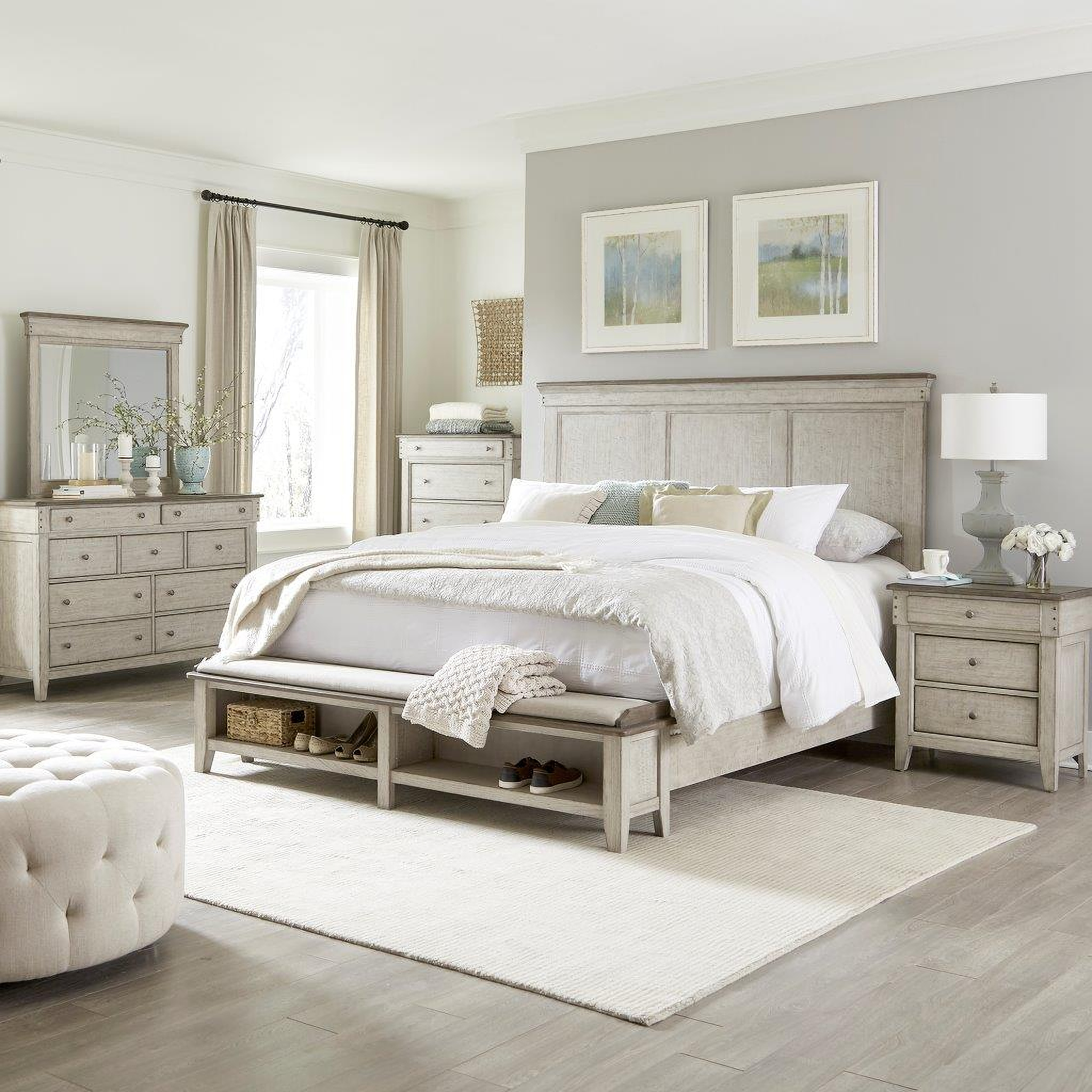 Ivy Hollow Weathered Linen And Dusty Taupe Storage Panel Bedroom