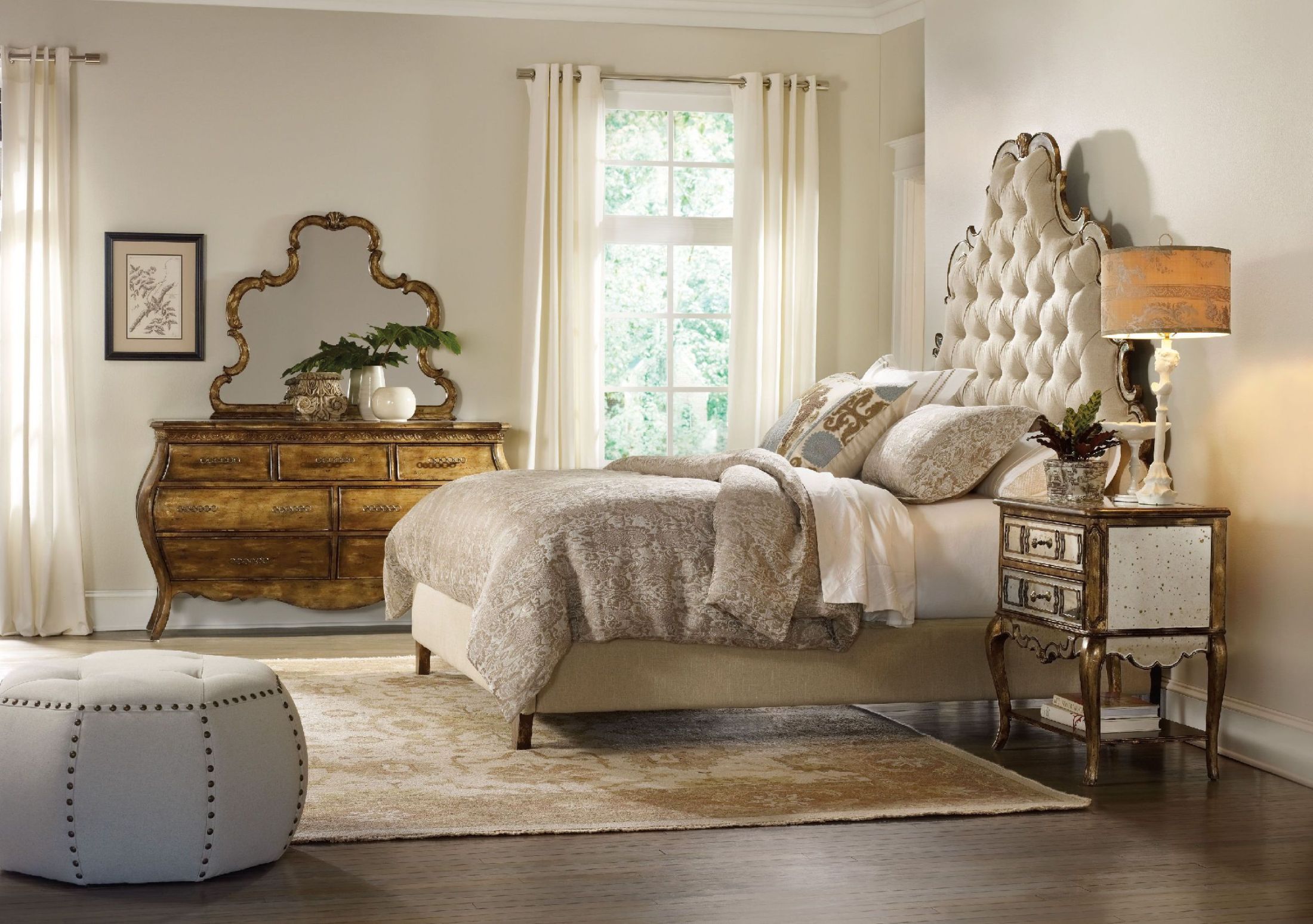 Sanctuary Beige Bling Tufted Platform Bedroom Set by Hooker 1StopBedrooms