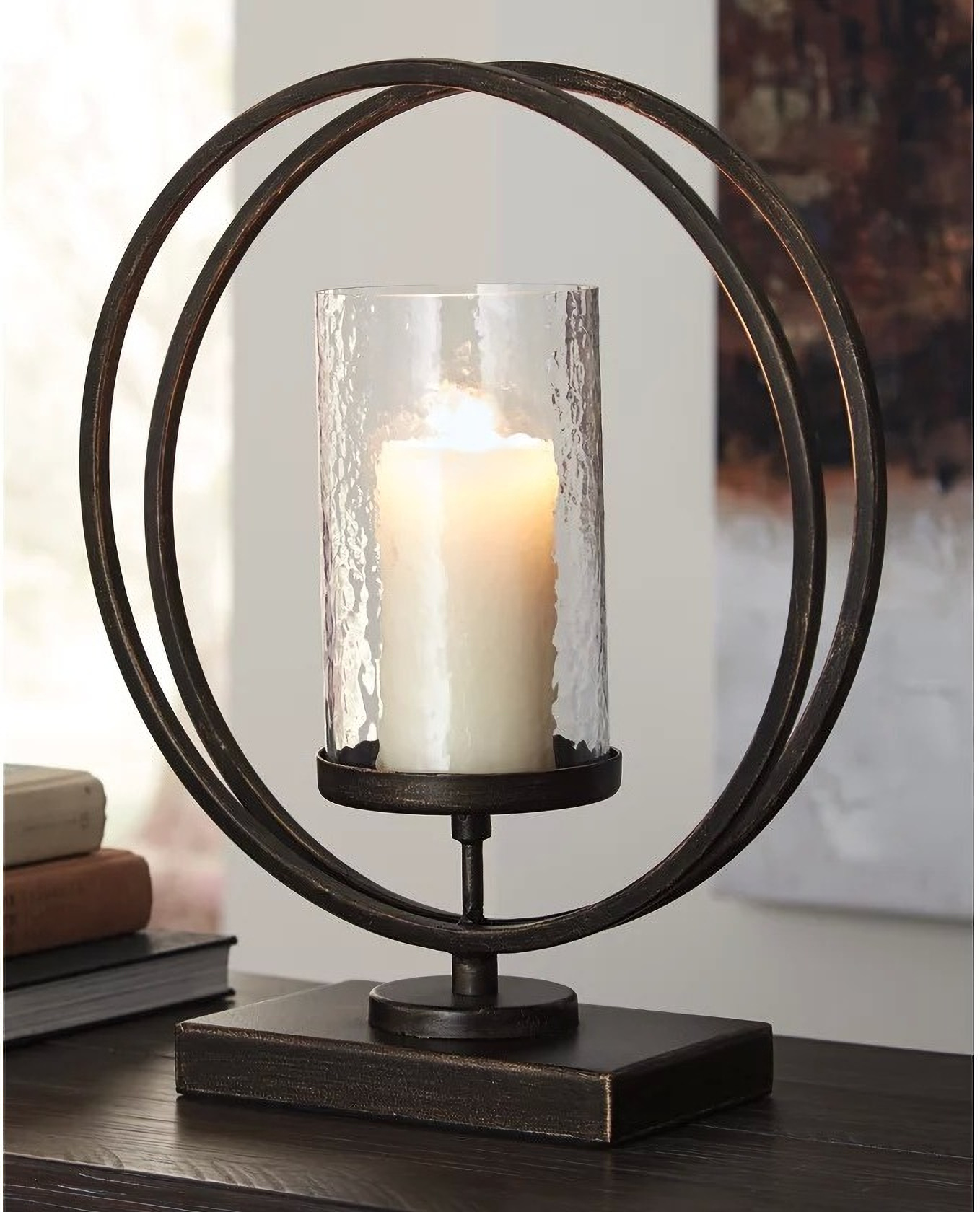 Global Views Estate Hurricane Antique Brass Candle Holder