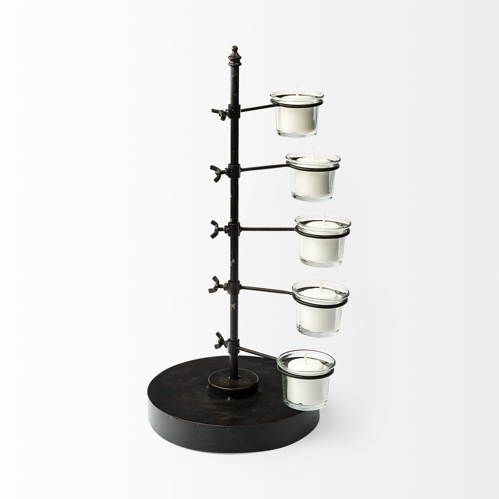 Jaran metal five armed tealight table candle holder in black by mercana