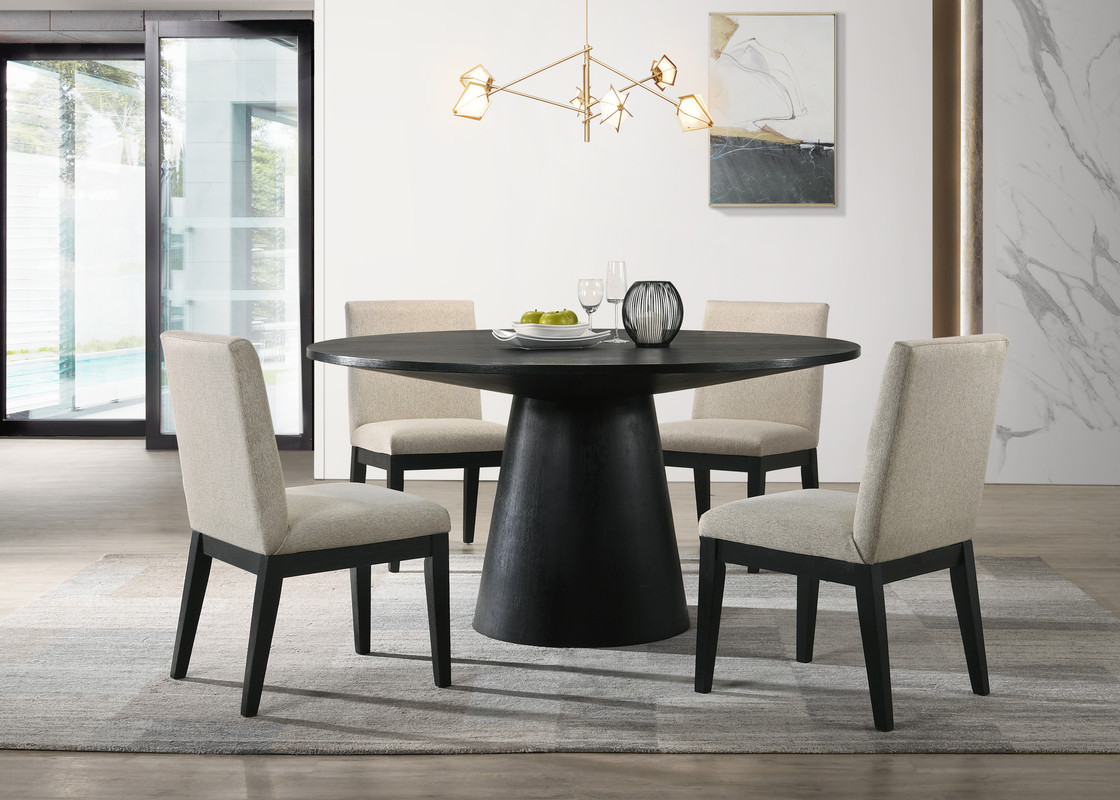 Jasper 5 Piece 59 Inch Round Dining Table Set with Beige Fabric Chairs ...