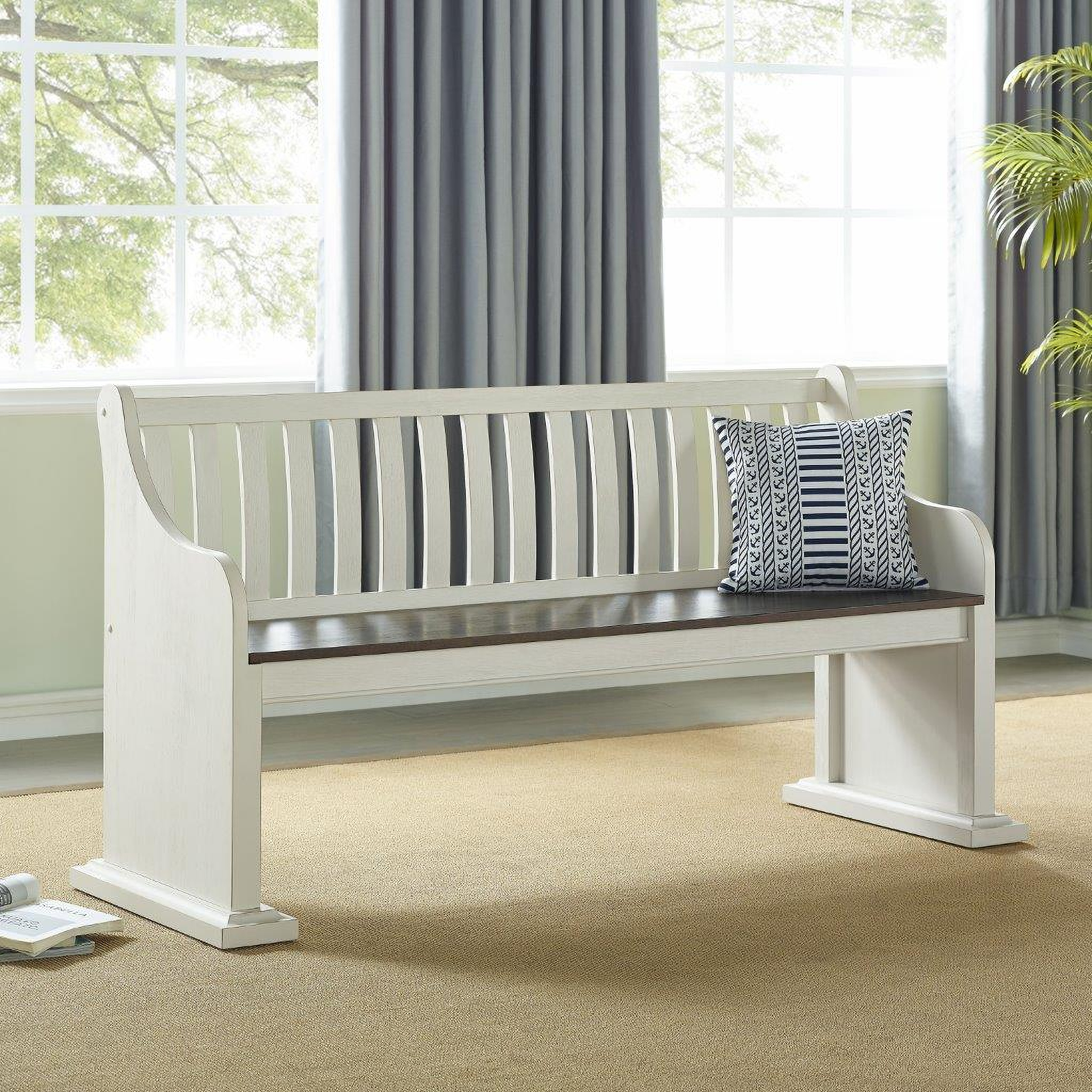 Joanna Dark Oak And Ivory Bench With Back by Steve Silver