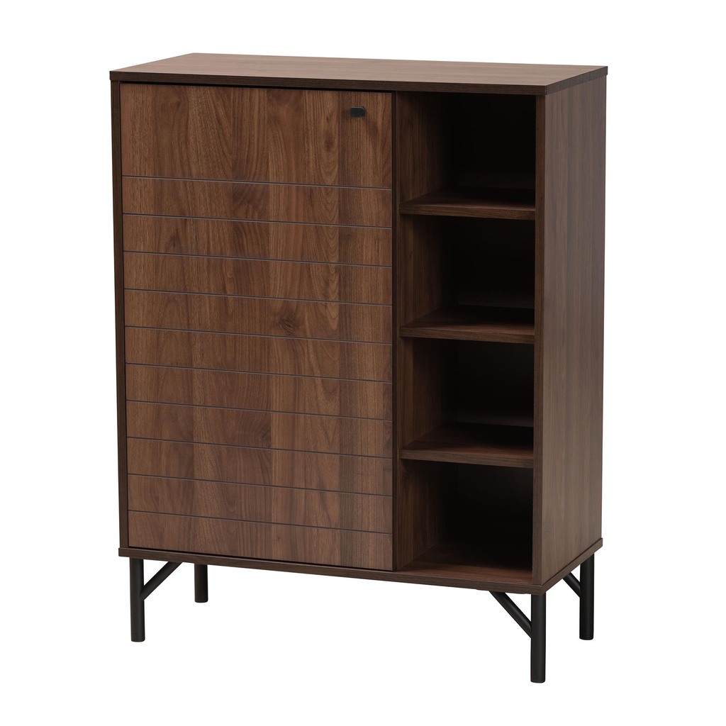 Josette Wood 1 Door Shoe Cabinet In Walnut Brown and Black by