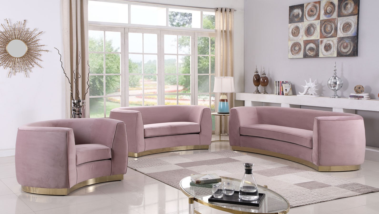 Julian Living Room Set Pink Gold, Pink Living Room Set