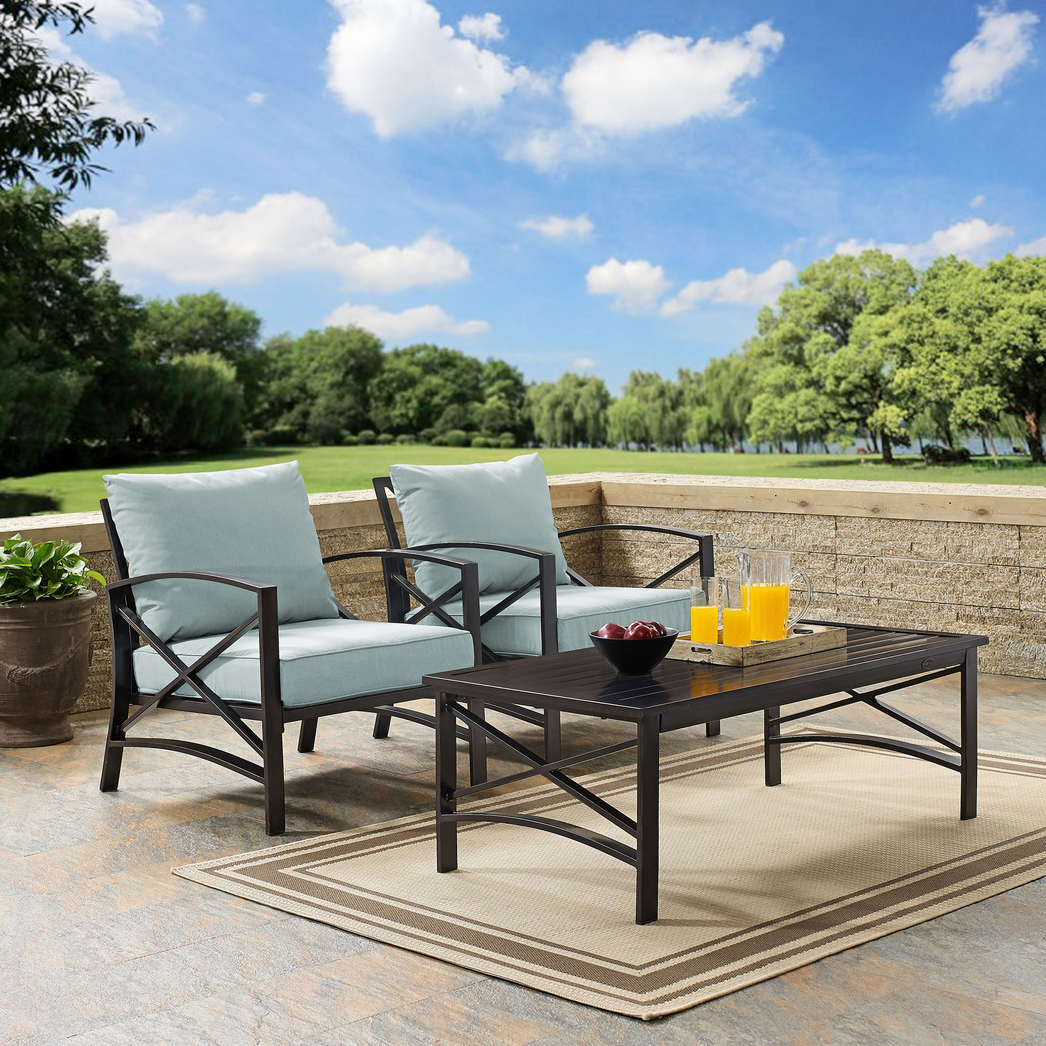 Kaplan 3 Piece Outdoor Chair Set In Mist and Oil Rubbed Bronze by ...