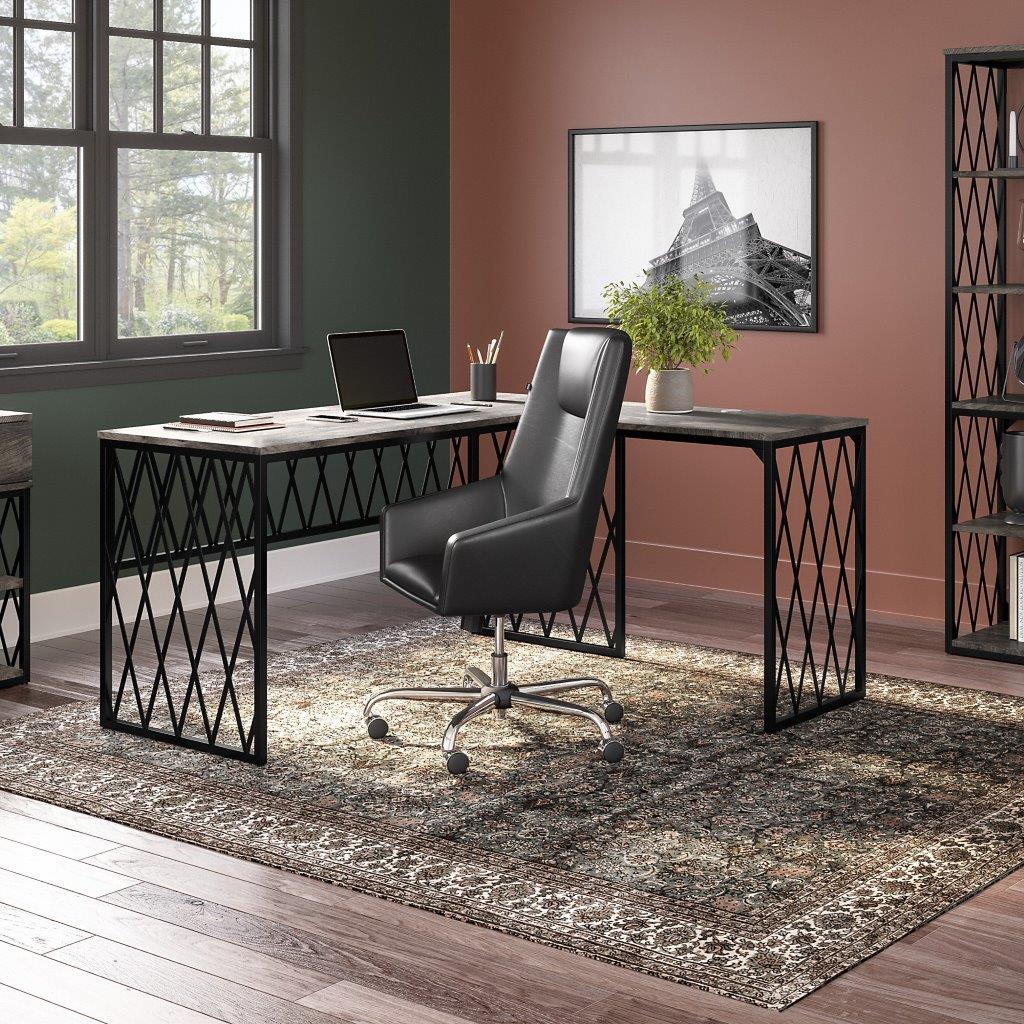 Bush Furniture Key West 54W Computer Desk with Keyboard Tray and Storage Dark Gray Hickory