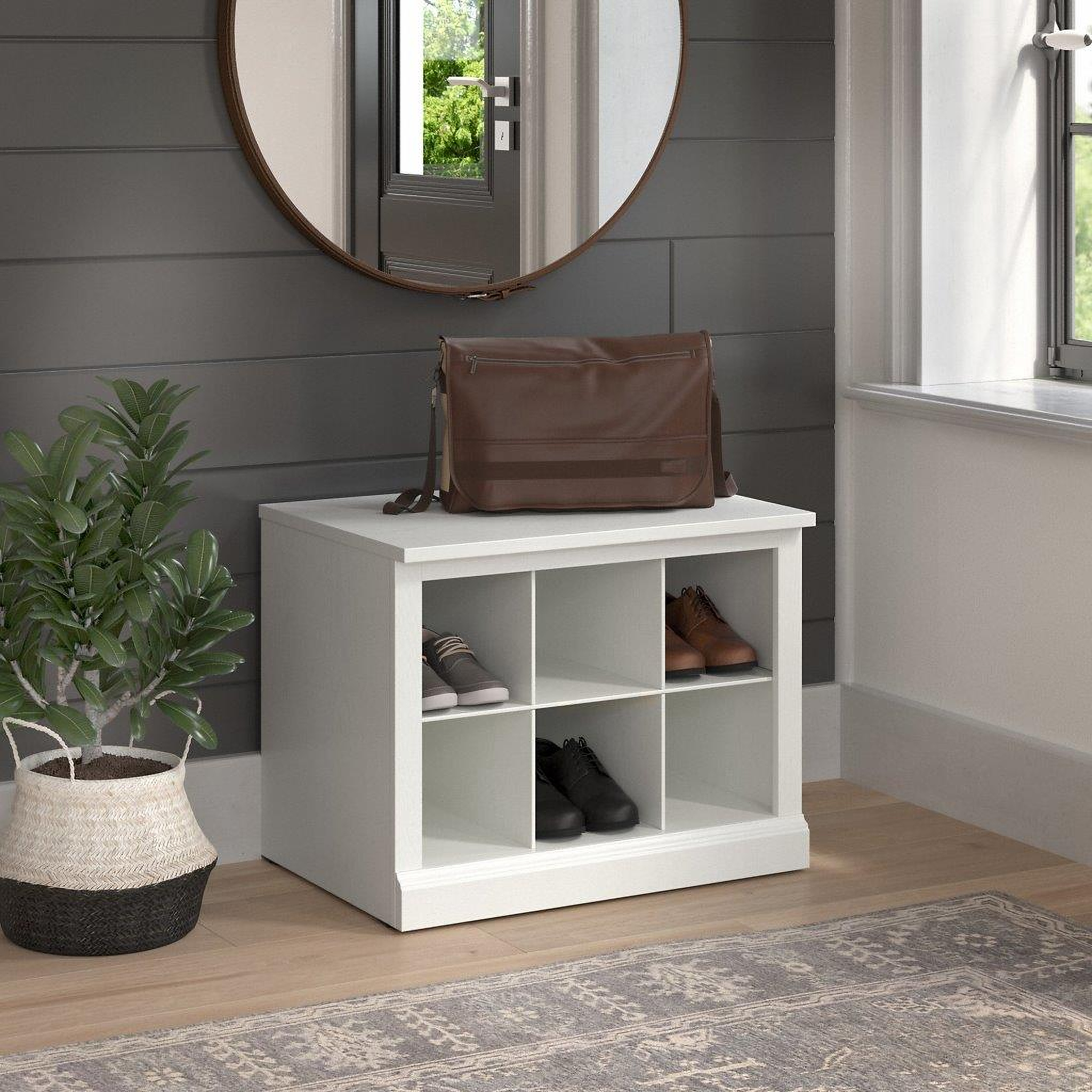 Woodland Hall Tree with Bench and Shoe Storage Kathy Ireland Home by Bush Furniture Color: Ash Brown