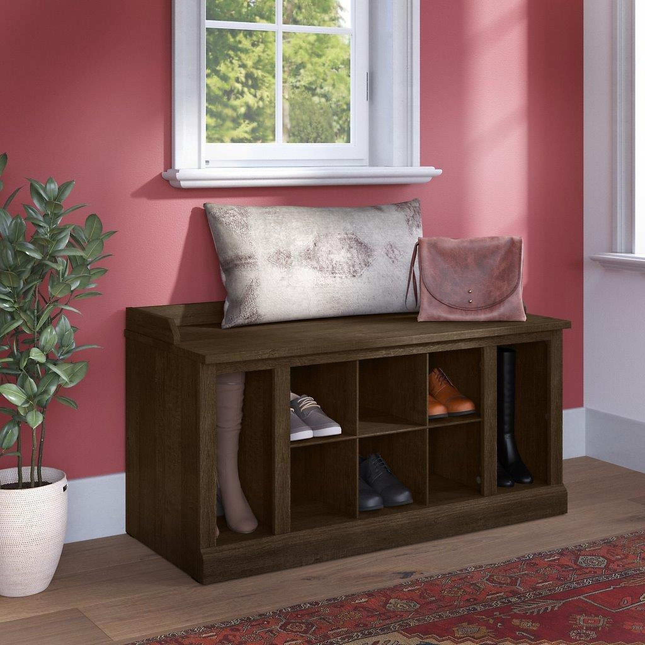 Kathy Ireland Home By Bush Furniture Woodland 40w Shoe Storage Bench With Shelves In Ash Brown 3225