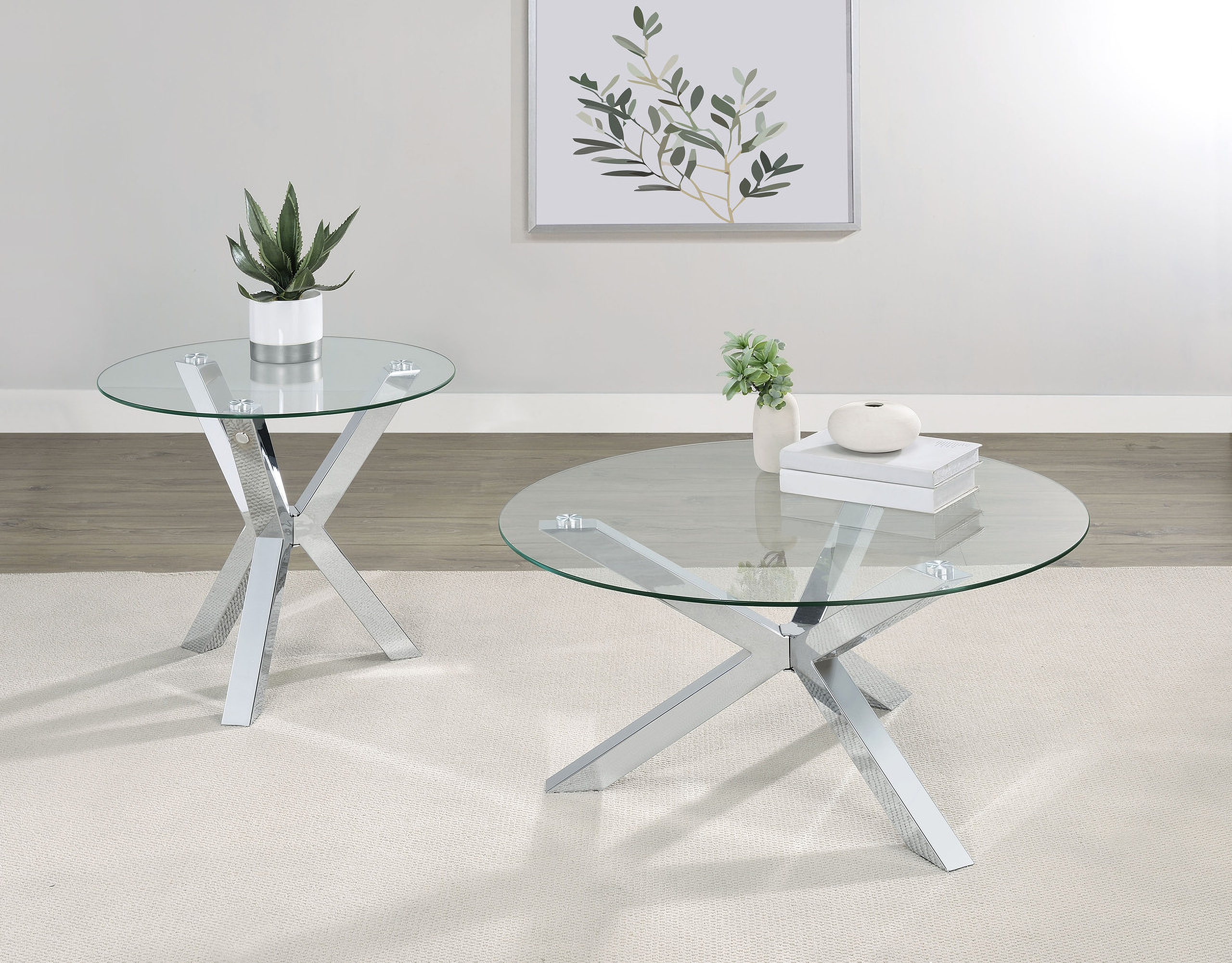Kenzie Round Tempered Glass Top Occasional Table Set In Chrome by Coaster | 1StopBedrooms