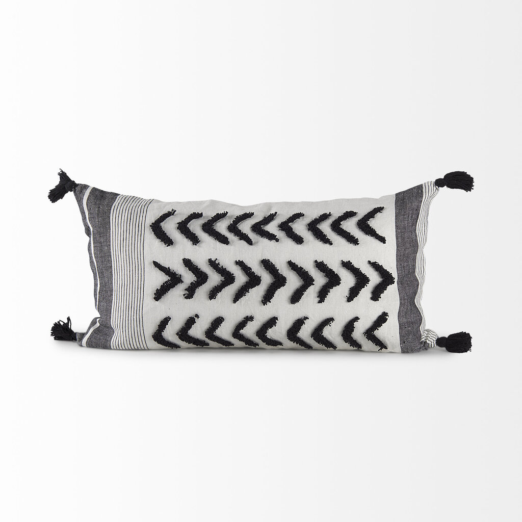 Kimia 14l x 26w fabric herringbone and fringed decorative pillow cover