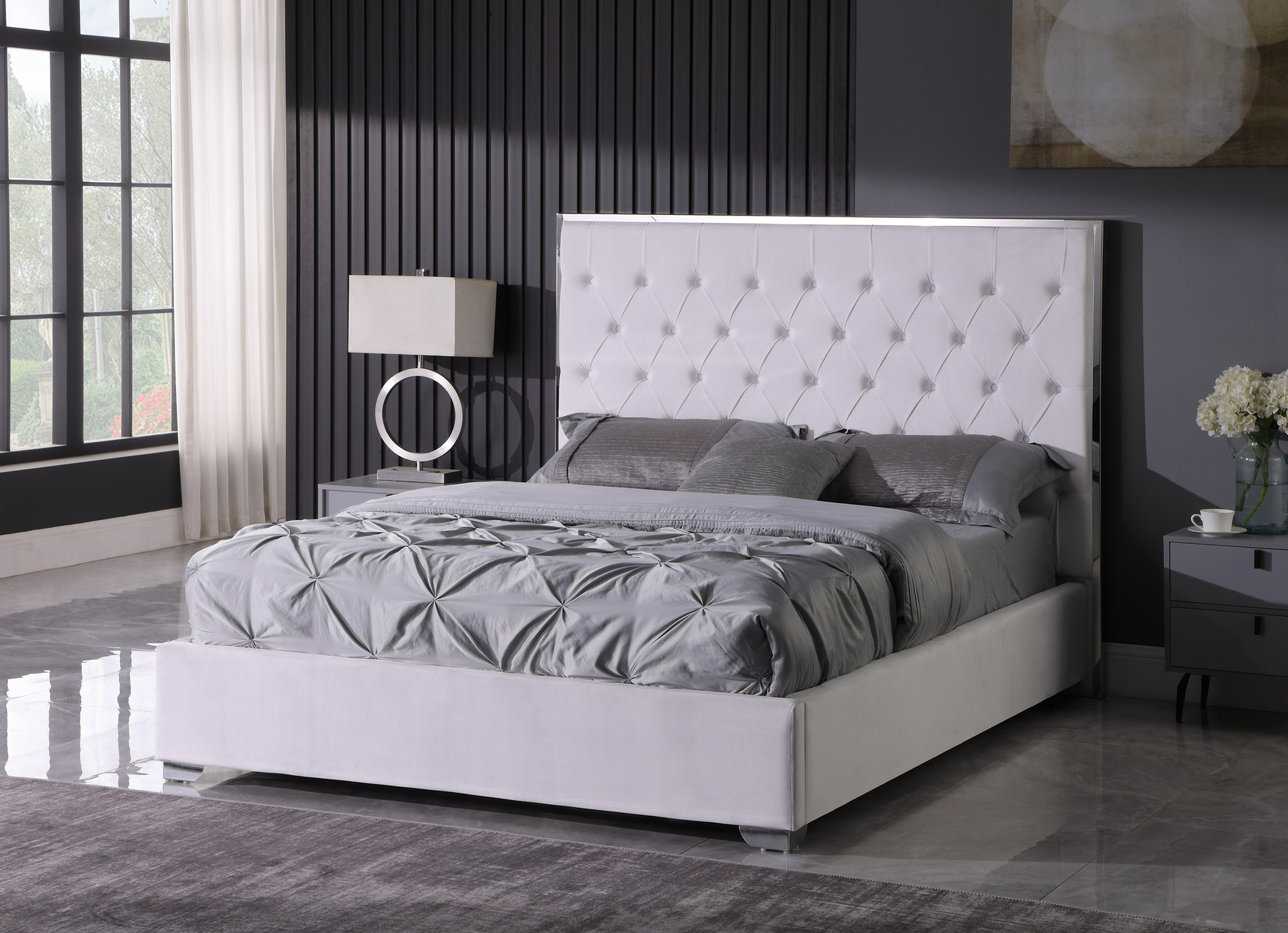 Best Master Jamie Velvet Upholstered Tower High Profile Queen Bed