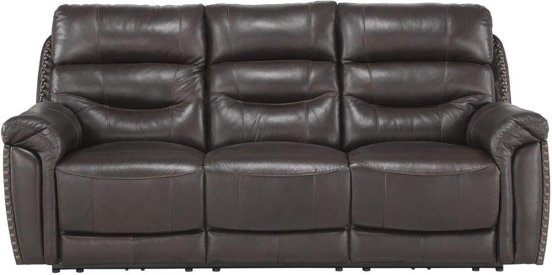 Montague Dual Power Headrest and Lumbar Support Reclining Sofa in Genuine  Brown Leather