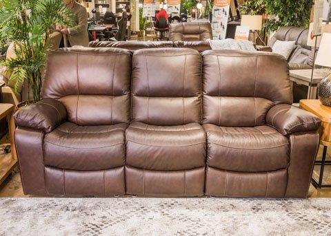 Montague Dual Power Headrest and Lumbar Support Reclining Sofa in Genuine  Brown Leather