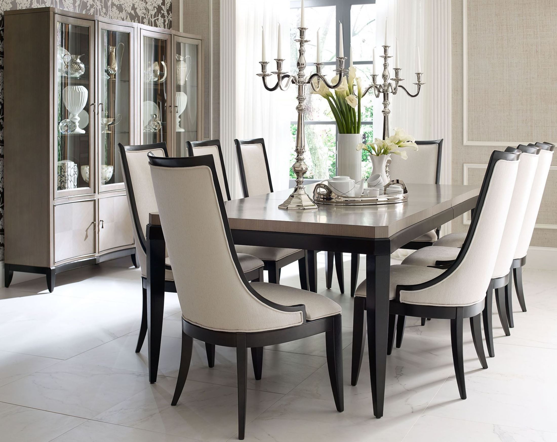 Symphony Platinum Black Tie Extendable Rectangular Dining Room Set