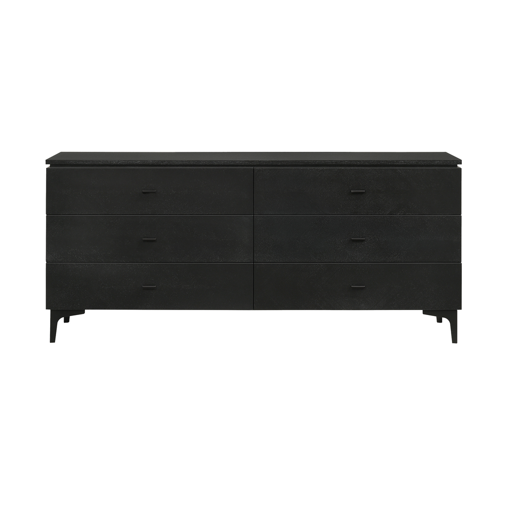 black dresser with metal legs Armen Living LCLEDRBL Legend Black Glaze Ash Veneer 6 Drawer Dresser with Metal Legs