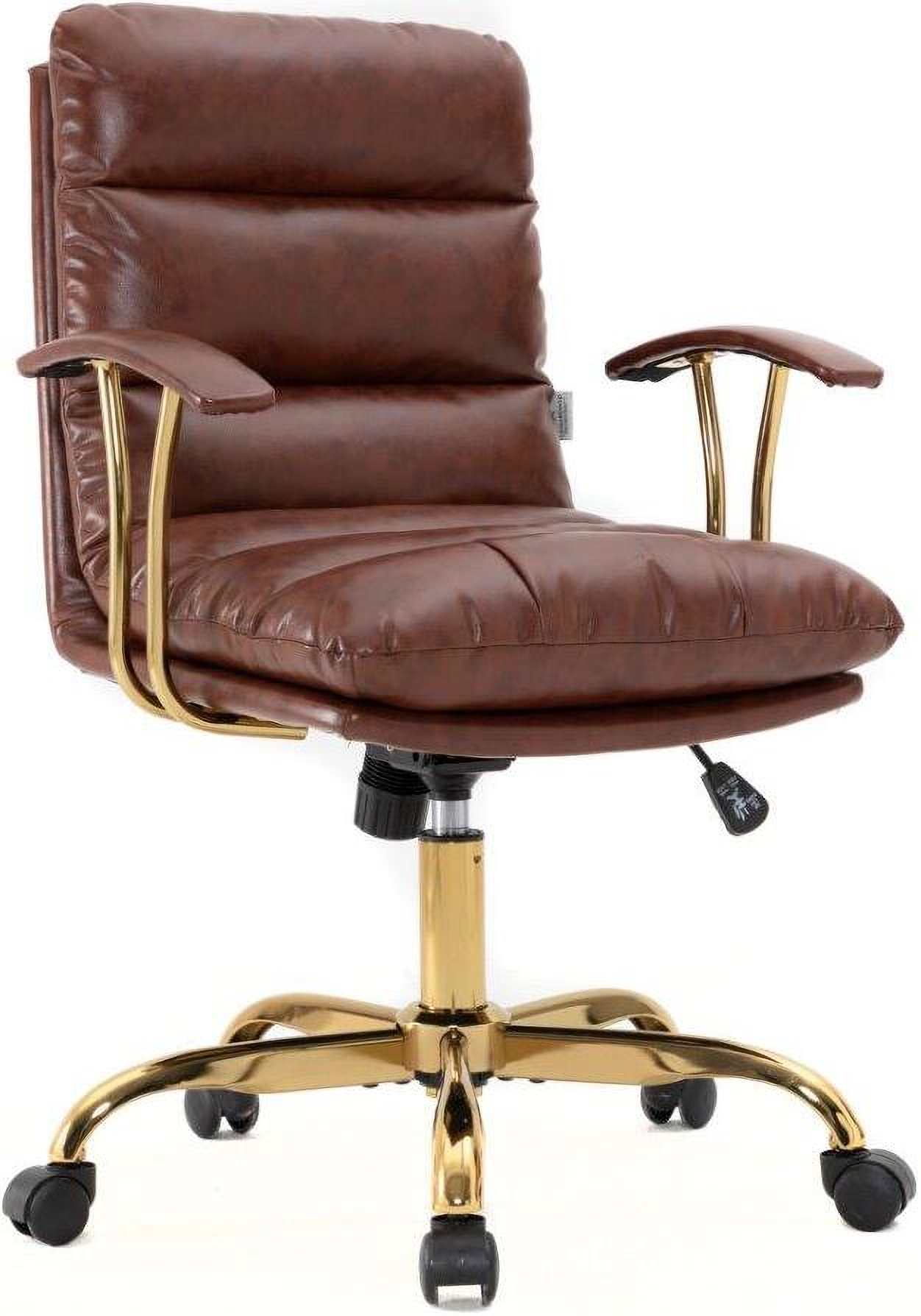 LeisureMod Regina Modern Padded Leather Adjustable Executive Office Chair with Tilt & 360 Degree Swivel, Saddle Brown