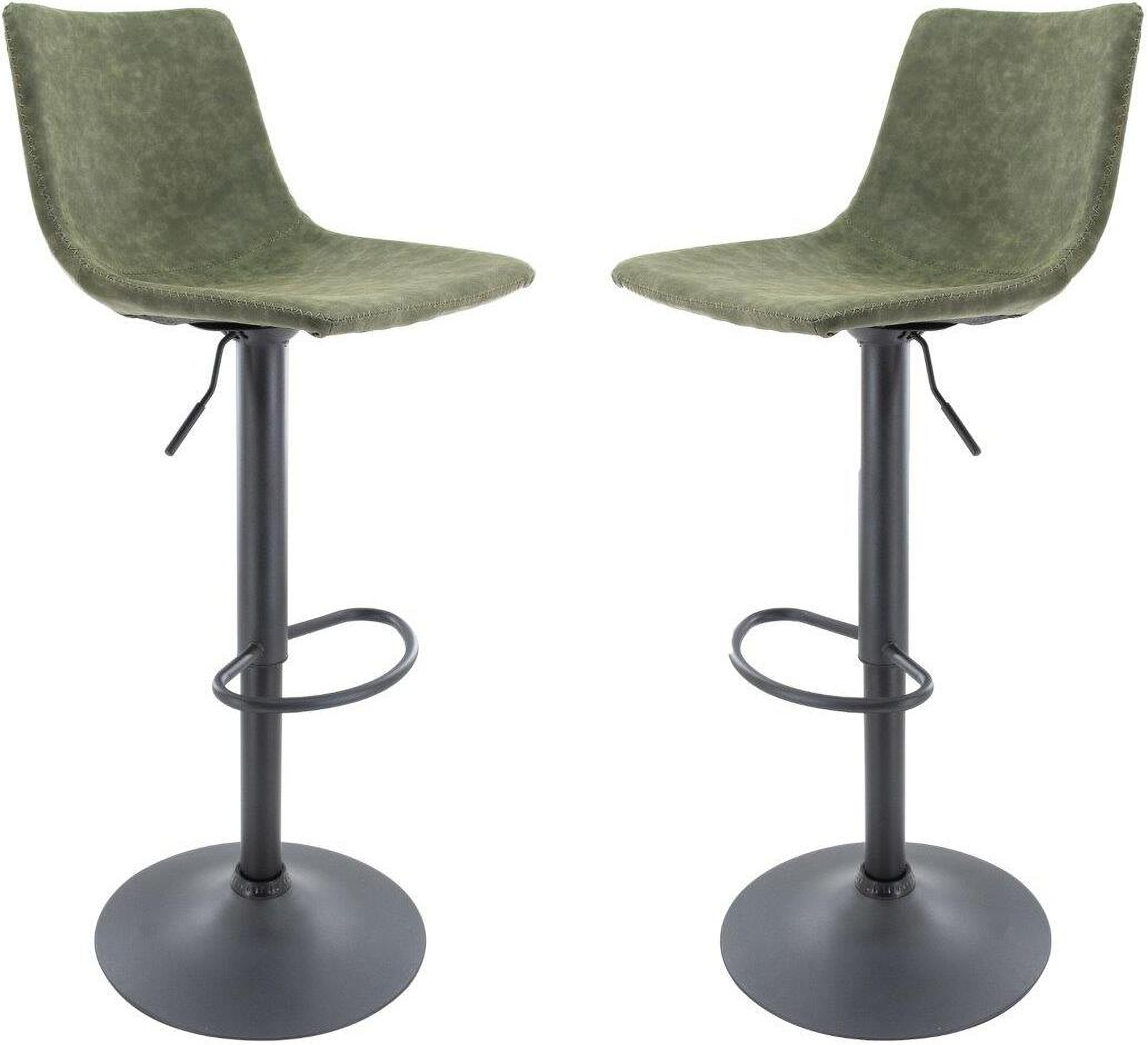 Leisuremod Tilbury Modern Olive Green Adjustable Bar Stool Set Of