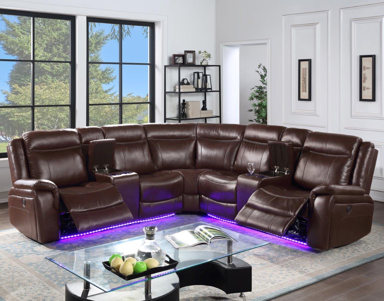 Levin 3pc Power Reclining Sectional In Cocoa - 1StopBedrooms
