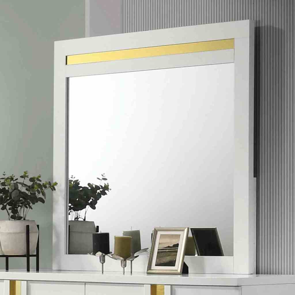 Lillestrom Mirror In White and Gold by Furniture of America | 1StopBedrooms