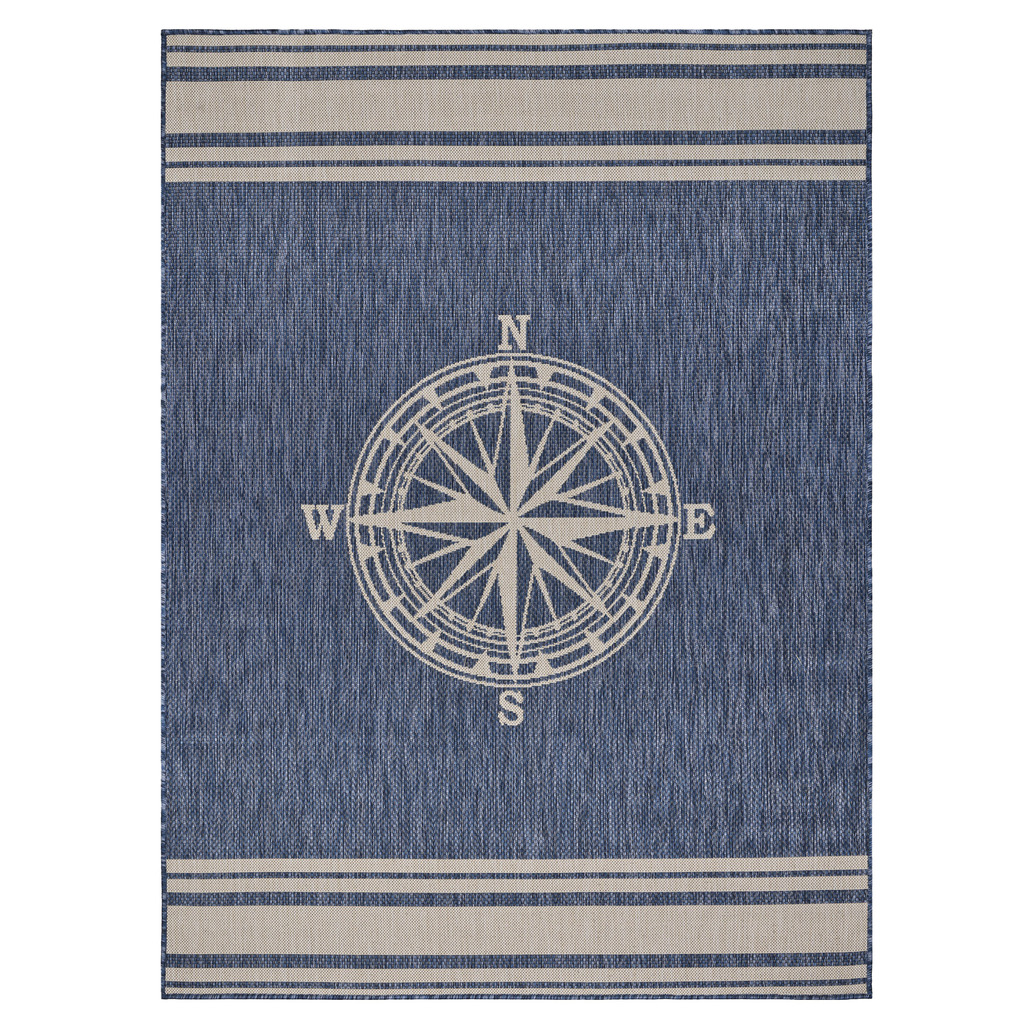 Litus 3' x 5' Toronto Compass Blend Outdoor Area Rug In Navy and White ...