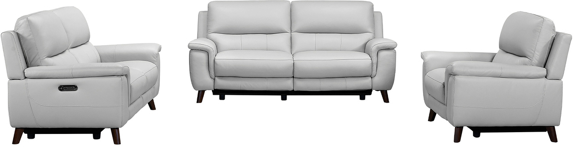 Lizette Leather Power Recliner 3 Piece Living Room Set with USB In Dove