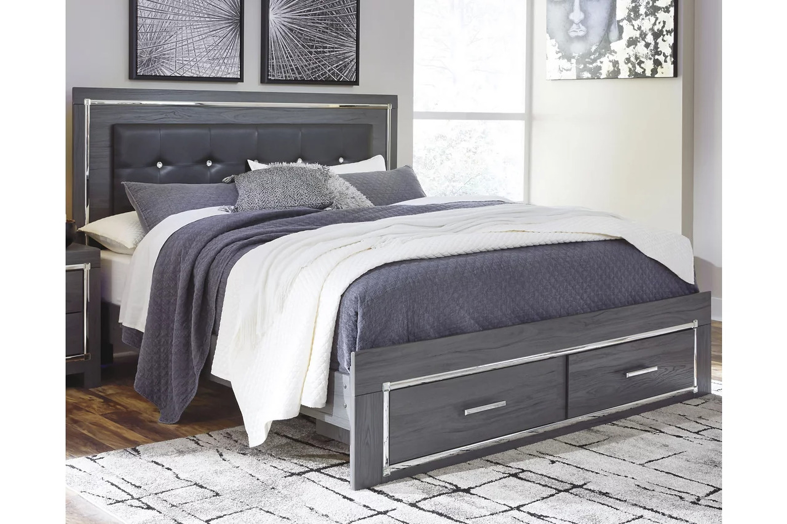 Lodanna Gray King Upholstered Panel Storage Bed by Ashley