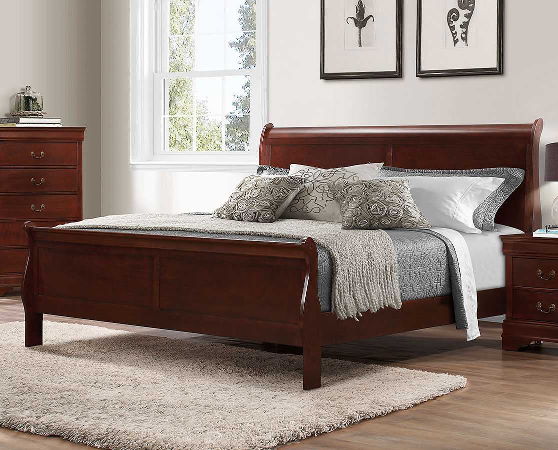 Louie Sleigh Bed Cherry King, Cherry King Bed